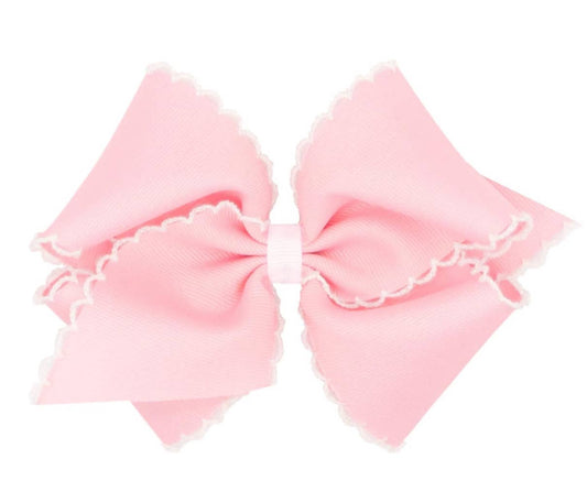 Classic Moon-Stitch Hair Bow: Pink/White