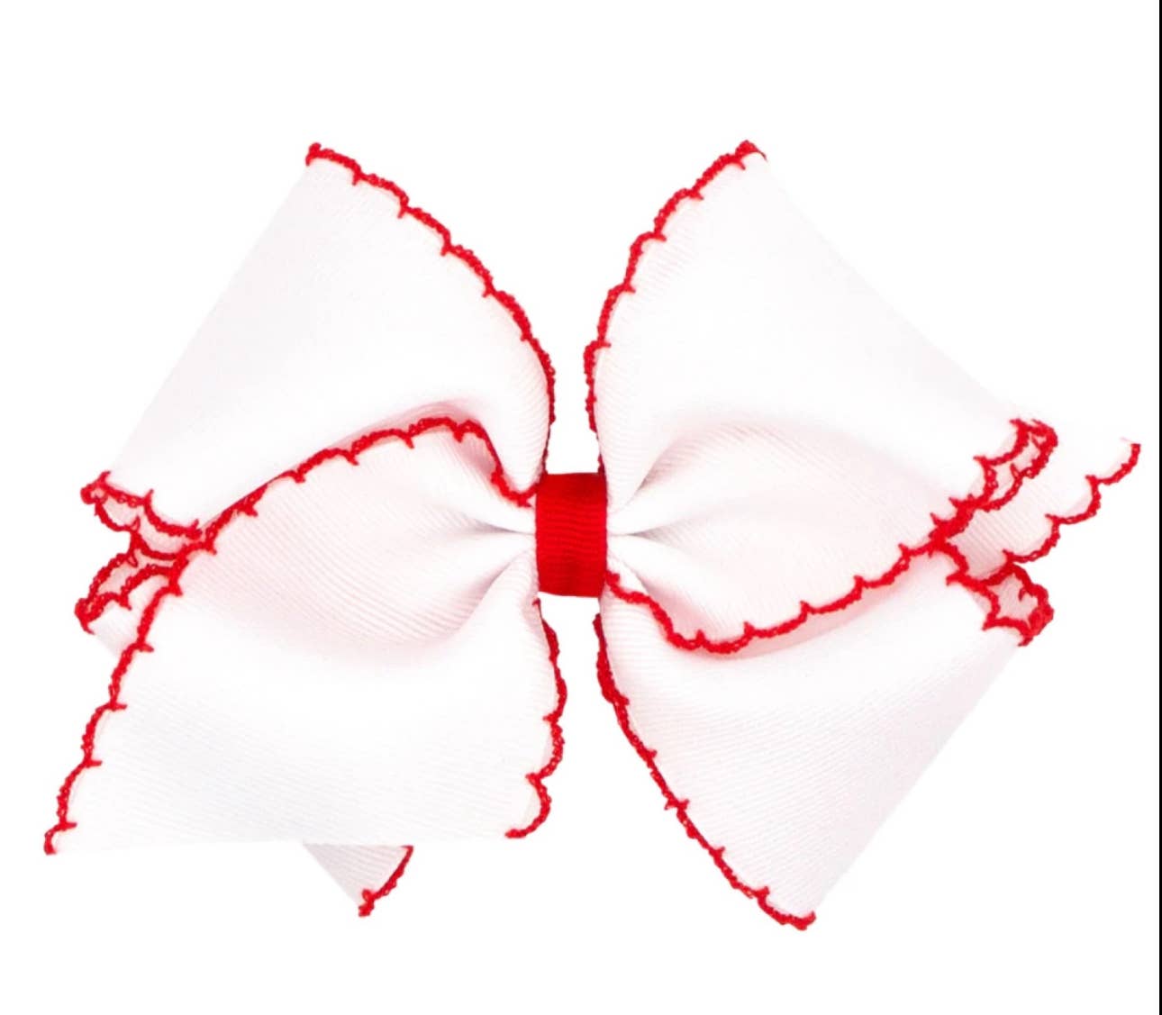 Classic Moon-Stitch Hair Bow: White/Red