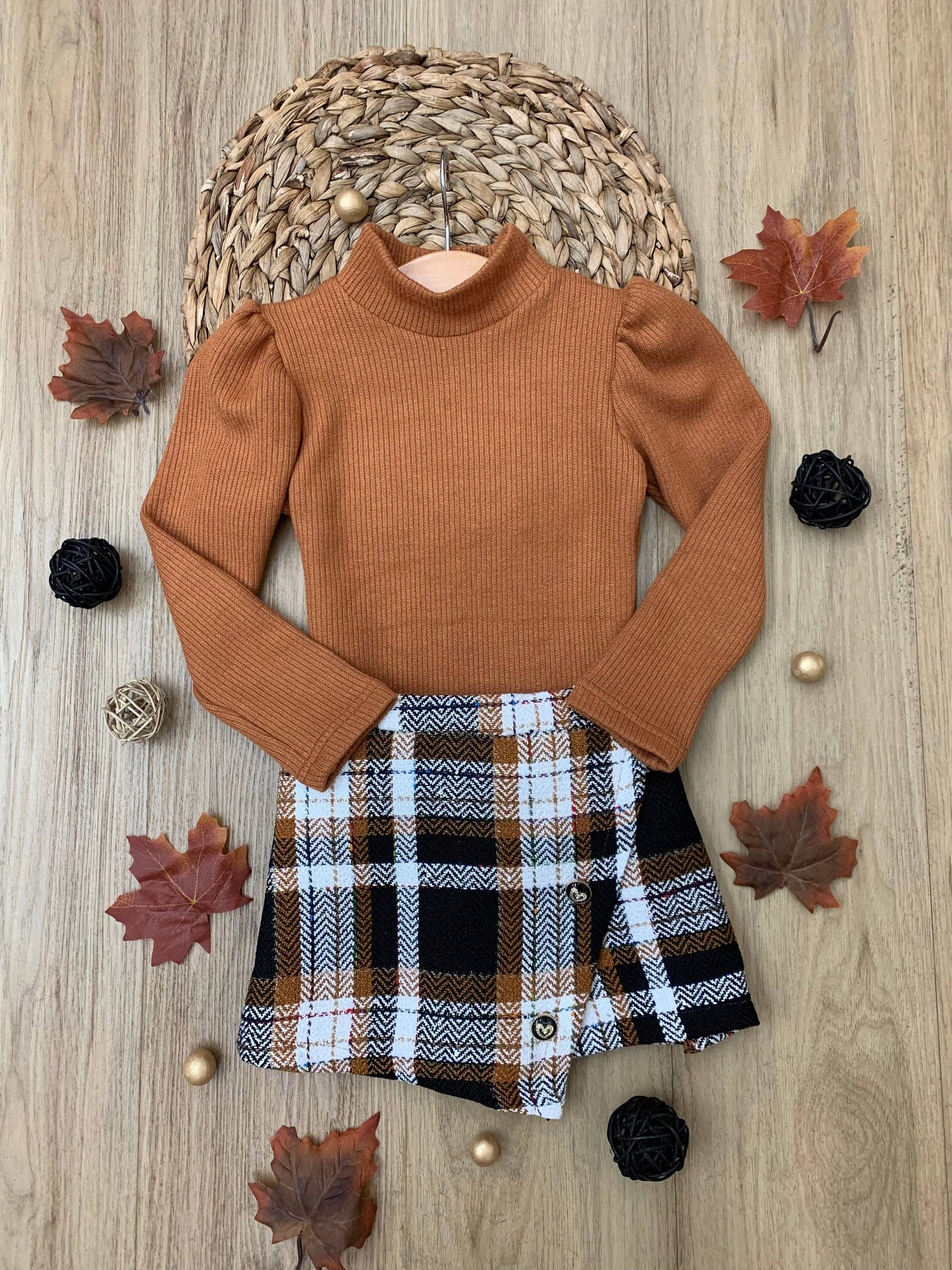 Remi Rust Top and Plaid Skort Set