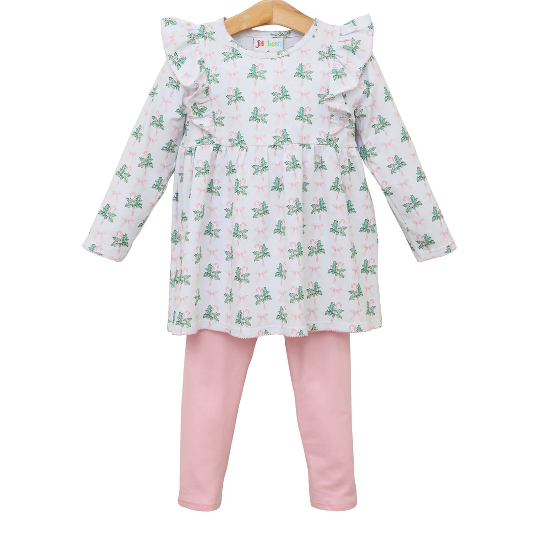 Polly Pink Bows and Mistletoes Pants Set