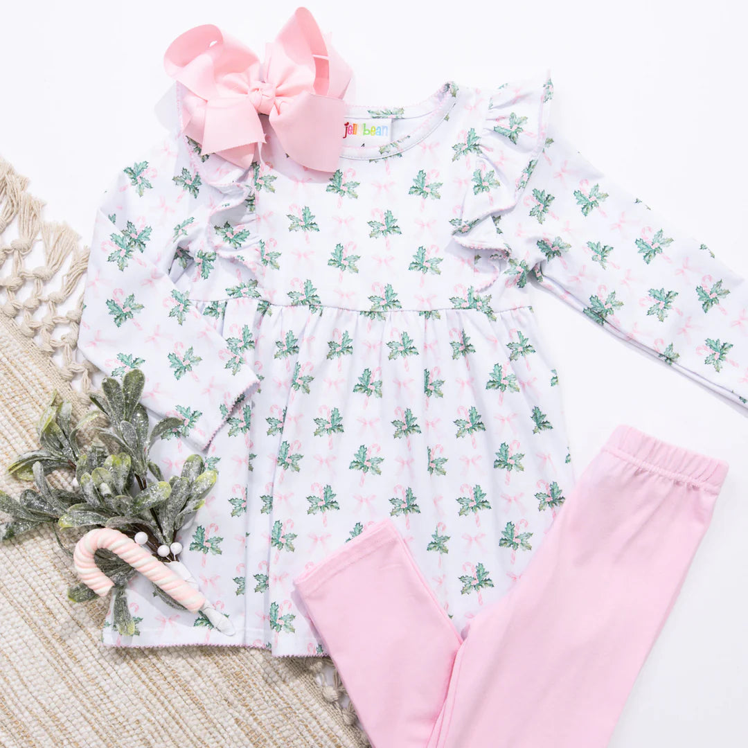 Polly Pink Bows and Mistletoes Pants Set