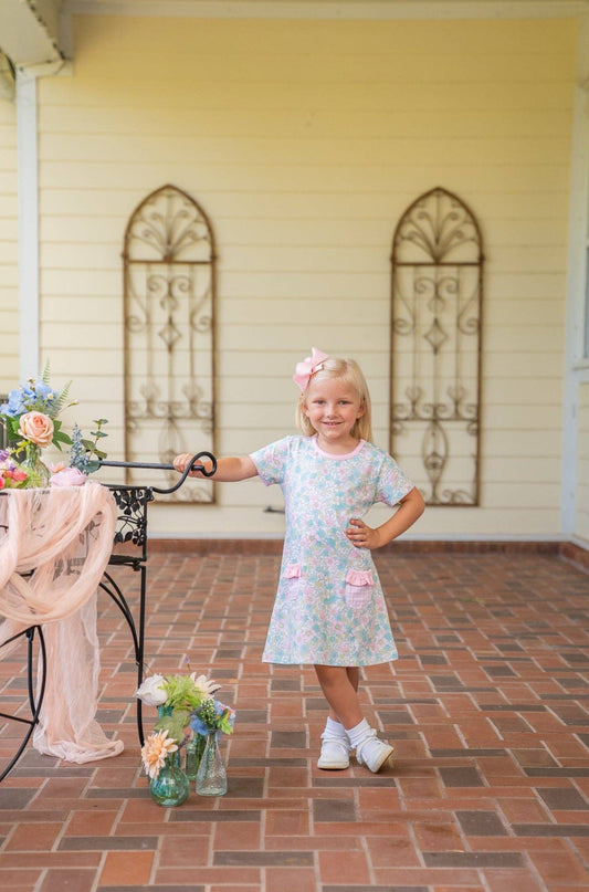 Mary Pink Floral Gingham Dress