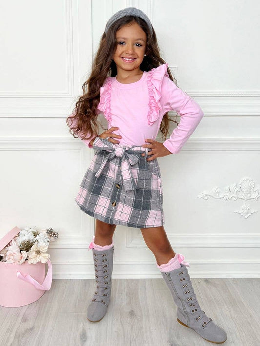 Reese Ruffle Pink Top & Fleece Skirt