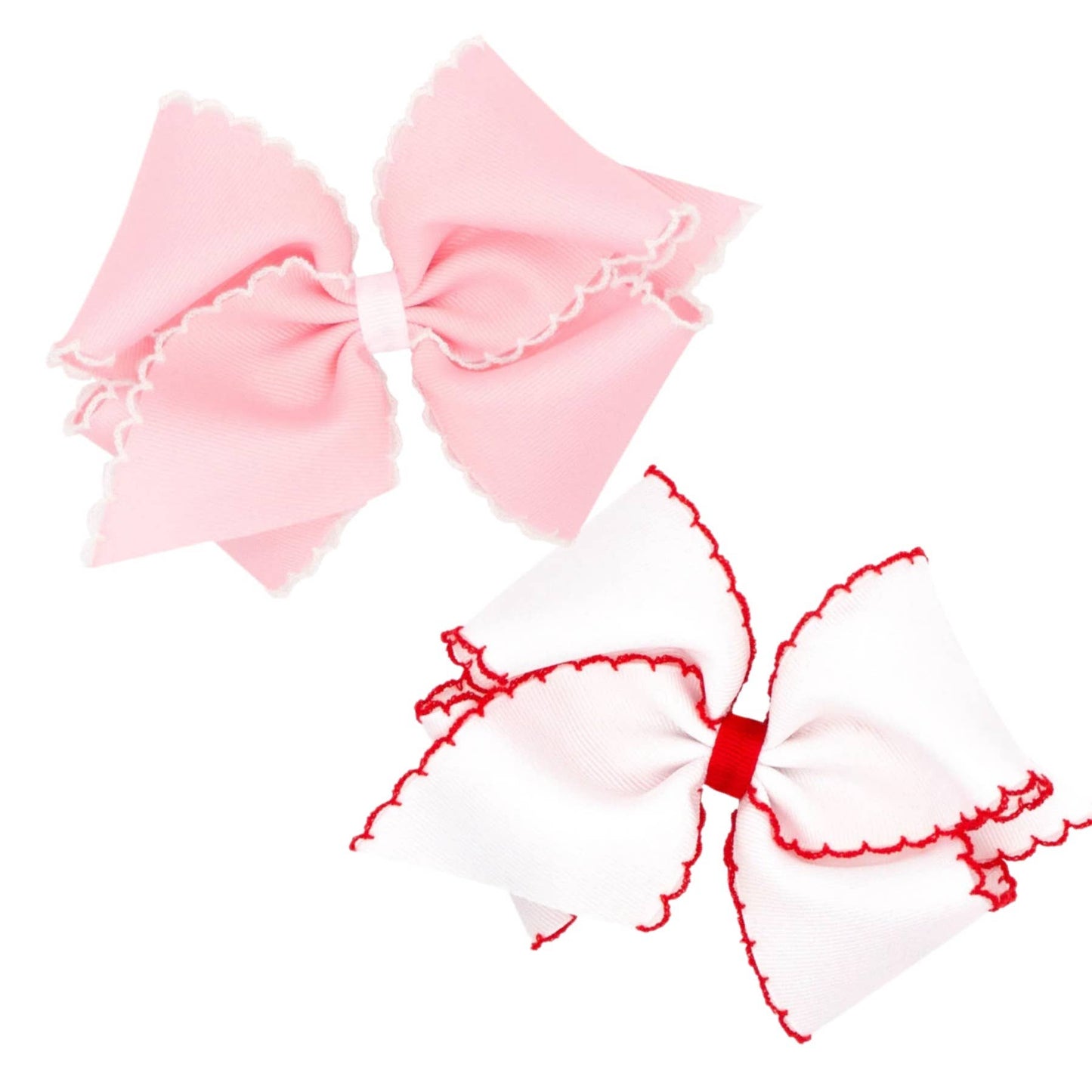 Classic Moon-Stitch Hair Bow: Pink/White